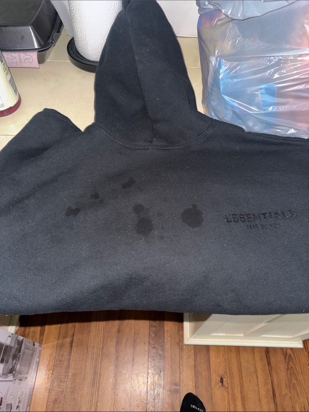 ESSENTIALS Men’s Black Crewneck Hoodie with Subtle Logo